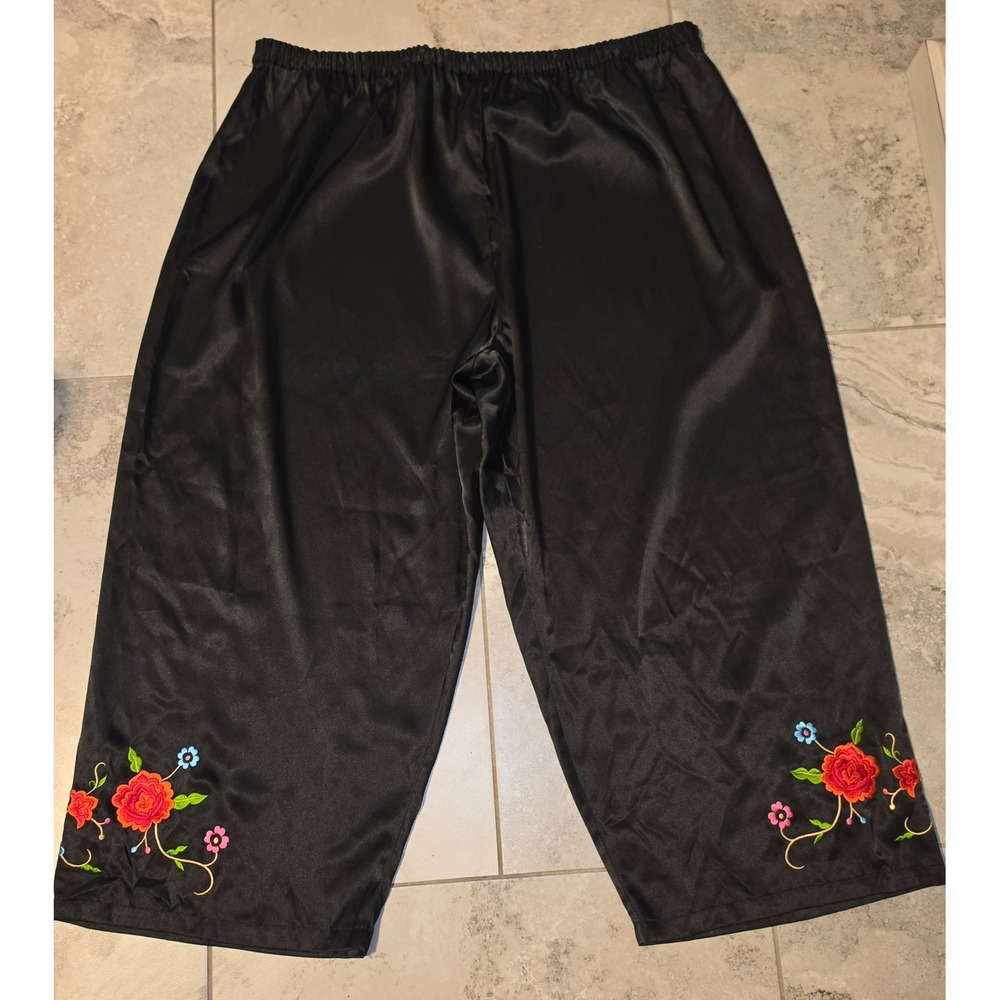 Cacique Sensual Black Satin Floral Embroidered Pajama Pants 22/24 NWT Sleepwear